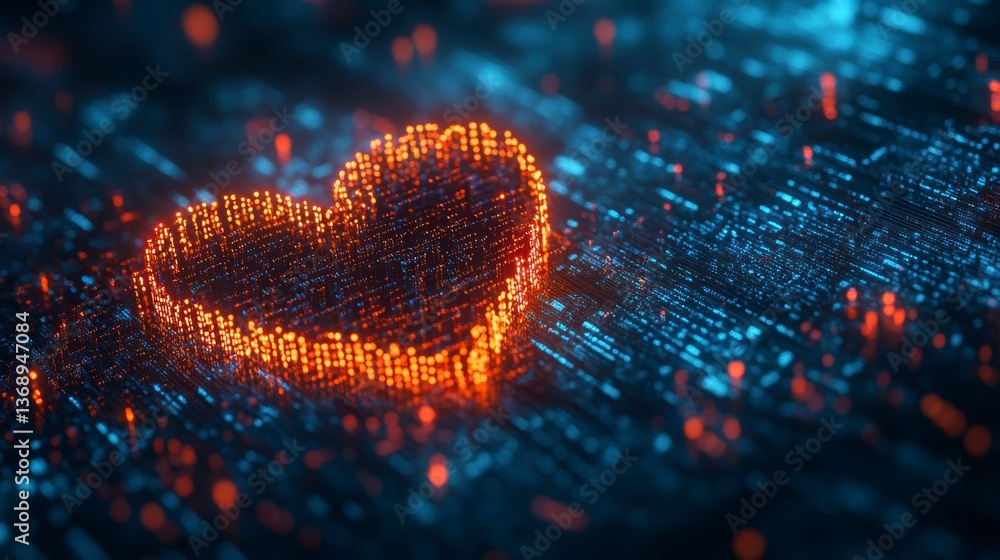 Aufkleber glowing heart symbol formed by digital data points on a circuit board.