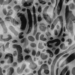 Abstract Digital Hand Painting Psychedelic Furry Geometric Zebra Tiger Stripes and Leopard Cheetah Animal Skin with Tie Dye Gradient Texture Seamless Pattern Batik Background