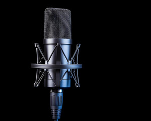 Studio condenser microphone on a black background