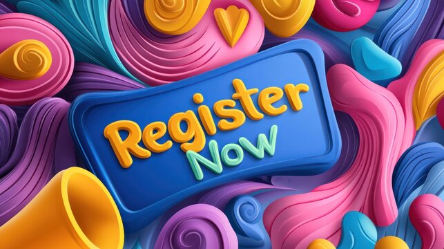 Colorful swirls background, register now call to action