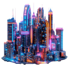 A vibrant neon cityscape at night, a futuristic metropolis glowing with energy and life, showcasing towering skyscrapers bathed in electric hues.