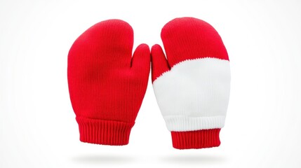 Red and White Knitted Mittens Isolated on White Background for Winter Fashion and Accessories