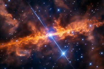 Illuminating a nebula, a powerful gamma ray burst creates a breathtaking spectacle in the cosmos, showcasing the wonders of deep space