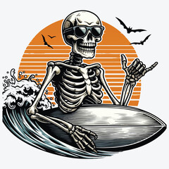 Skeleton with surfboard stock photo