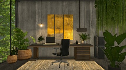 Modern home office with plants