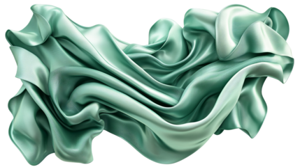 Png of Flowing mint green silk fabric with elegant folds creating a soft, fluid texture on transparent background.