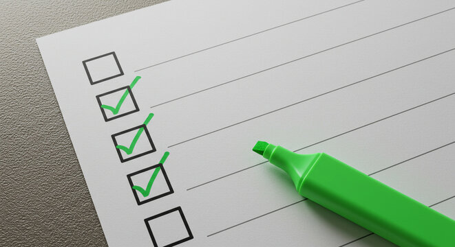 Lista de verificaci&oacute;n y marcador verde