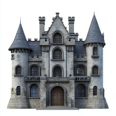 Fototapeta premium Castle mansion architecture isolated on a white background for architectural design visuals