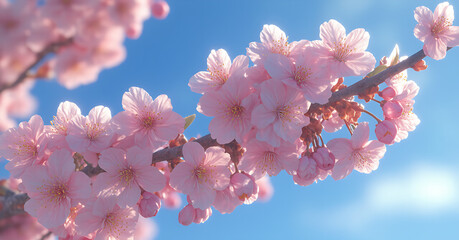 Sakura cherry blossom tree in spring on blue sky background