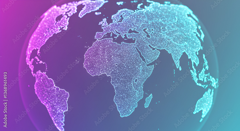 Poster vibrant digital representation of earth with abstract wireframe design