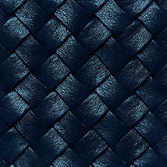 Fototapeta premium Close-up of a dark blue woven leather texture creating a seamless abstract pattern with subtle reflections.