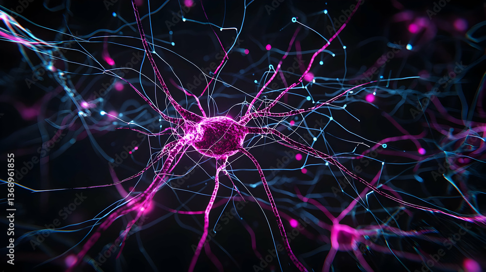 Poster abstract representation of neuron network in dark background