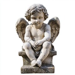 Cherub statue isolated on a white background for decorative and artistic design visuals