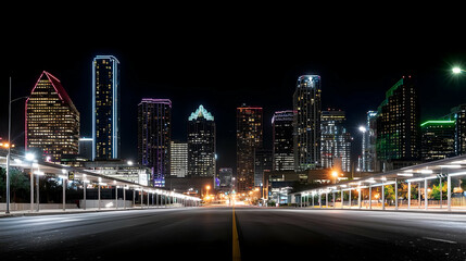 Fototapeta premium Night Cityscape View Of Austin Skyline