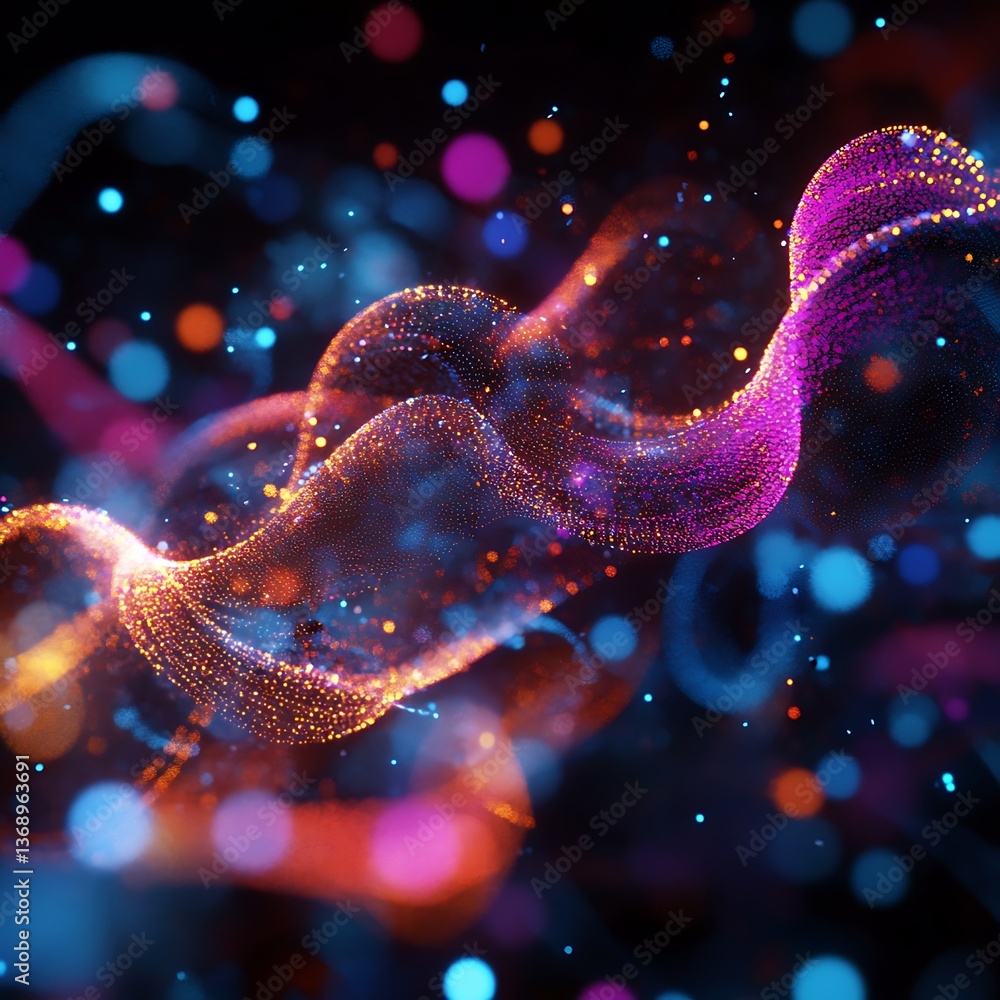 Poster abstract swirling particles in vibrant colors. a dynamic display of energy and movement, showcasing 