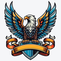 Eagle with shield and ribbon. stock illustration