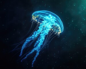 A blue jellyfish swimming in the open ocean