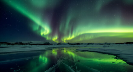 Stunning Aurora Borealis Display Over Icy Arctic Landscape