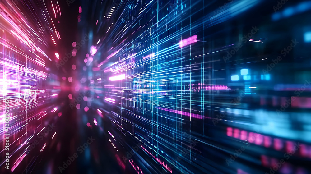 Aufkleber abstract digital data tunnel with glowing lines