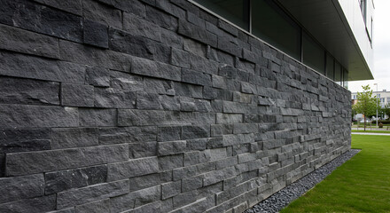 Modern architectural design featuring basalt stone cladding on building facade