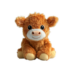 Fototapeta premium Adorable Highland Cow Calf Plush Toy Sitting