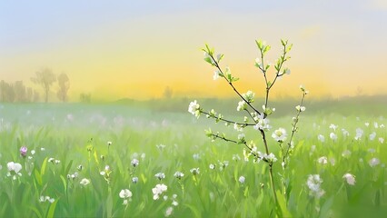 Close-up of Spring Flowers on Branch - Soft Focus Image
