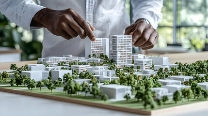 Fototapeta premium Architects Hands Working On Urban City Model