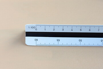 Architect 3D ruler with scale one to 100. Close up