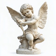Cupid statue with angel sculpture isolated on white background with clipping path for professional use