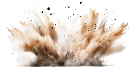 Png of An explosive burst of brown and white debris, creating a dramatic and intense visual impact on transparent background.
