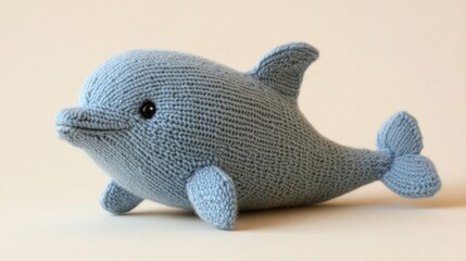 Light Blue Knitted Dolphin Toy on Beige Background