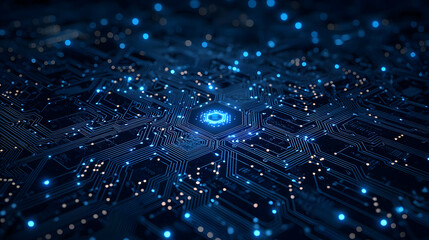 Abstract Circuit Board Design With Glowing Blue Lights