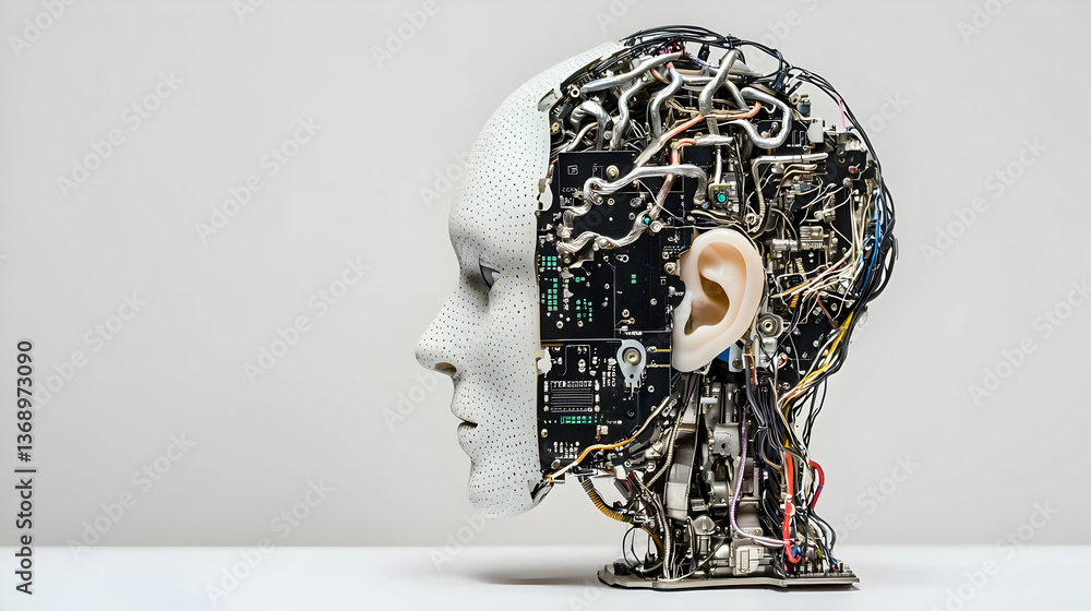 Poster Side Profile Of A Futuristic Robot Head With Visible Electronics