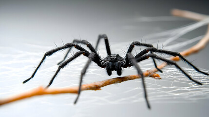 Black Spider On Branch With Web