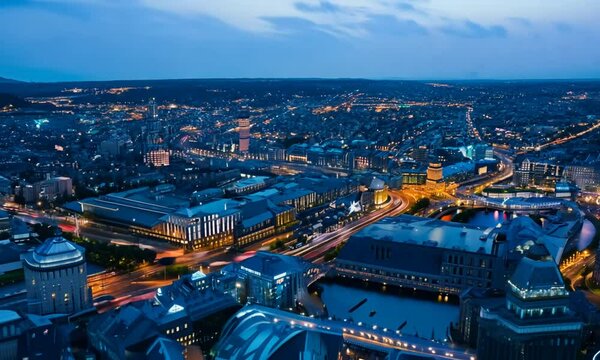 Time Lapse Aerial Footage of British City During Night