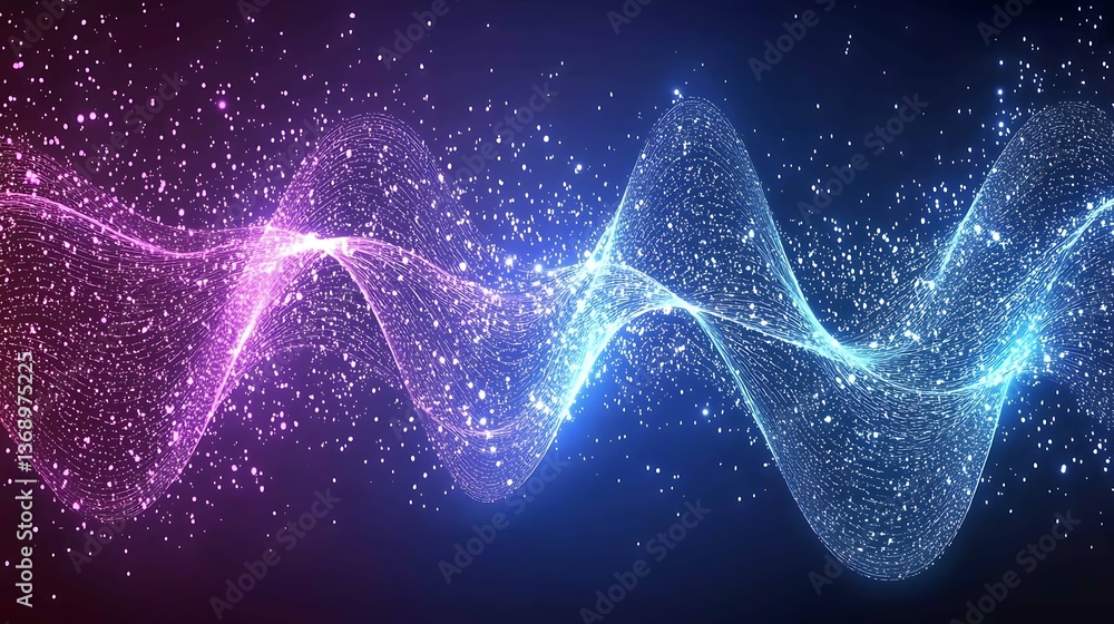 Poster abstract swirling wave of glowing particles. a dynamic display of vibrant colors and light