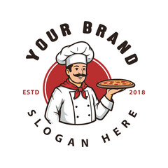 Pizza logo. Suitable for businesses that offer catering services related to pizza. Editable logo template.