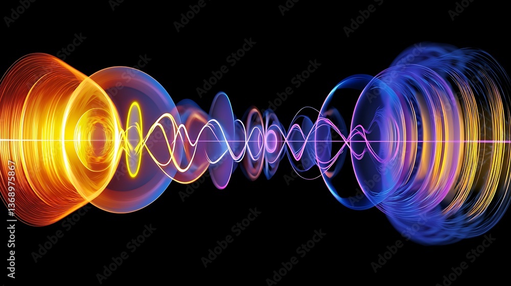 Poster abstract representation of sonic waves. vibrant color gradients depict energy and frequency. dynamic