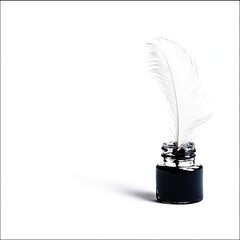 Quill Feather in Inkwell on White