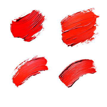 set de Pincelada de pintura acr&iacute;lica roja claro aislada sobre fondo transparente