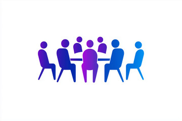 Fototapeta premium Abstract illustration of group meeting with gradient blue and purple figures arranged around a table symbolizing teamwork cooperation collaboration and idea exchange in corporate or educational settin