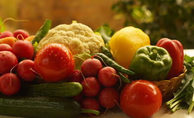 tomatoes, cucumbers, various vegetables on the table