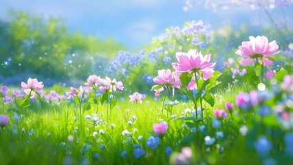 Bright Flower Meadow - Painterly Nature Background