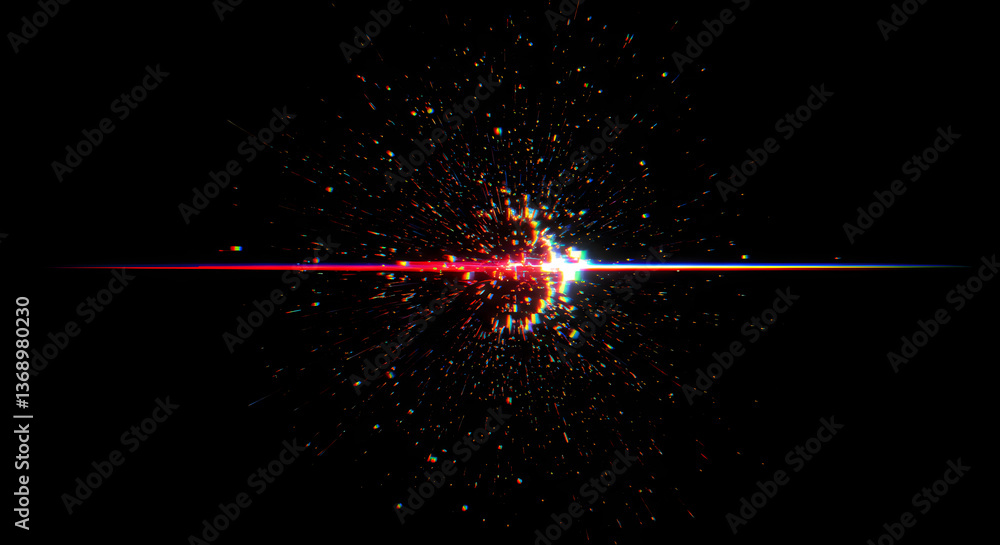Poster chromatic aberration effect on abstract explosions of digital particle streams