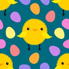 Easter chicken and eggs seamless birds pattern for wrapping paper and fabrics