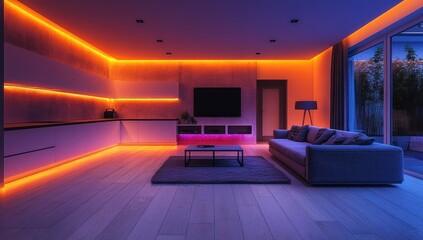Modern Living Room with Ambient LED Lighting