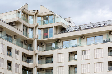 Obraz premium Modern apartment building exterior in Podgorica, Montenegro showcasing urban architecture