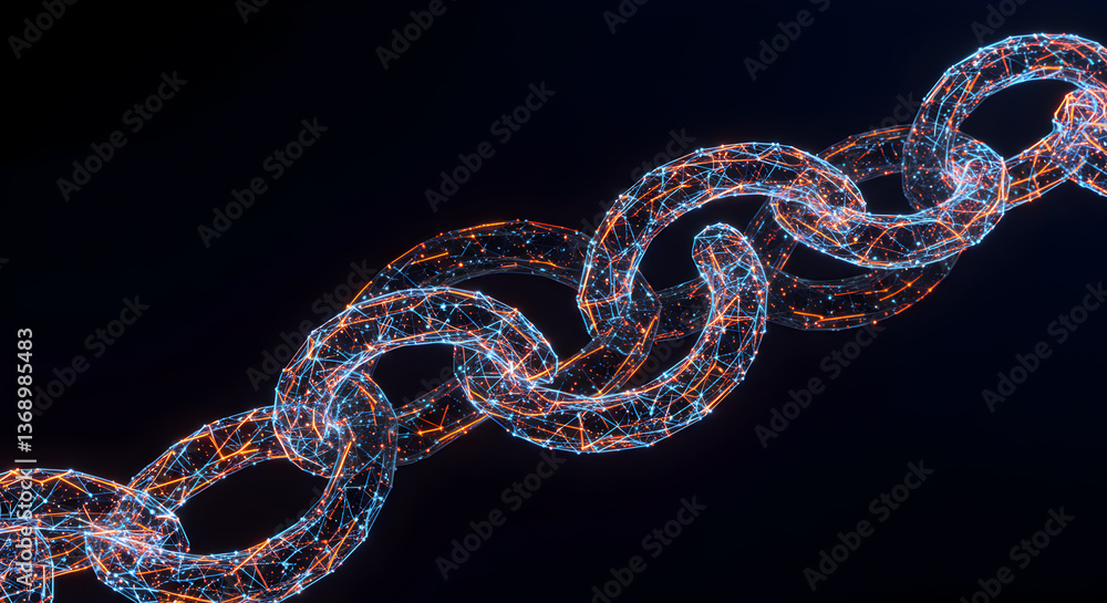 Poster abstract blockchain visualization with interconnected links and glowing light trails