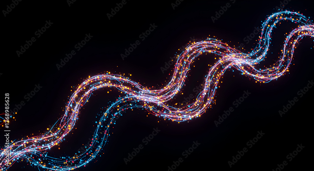 Poster entangled light streams illuminate dark background, creating vibrant, colorful patterns