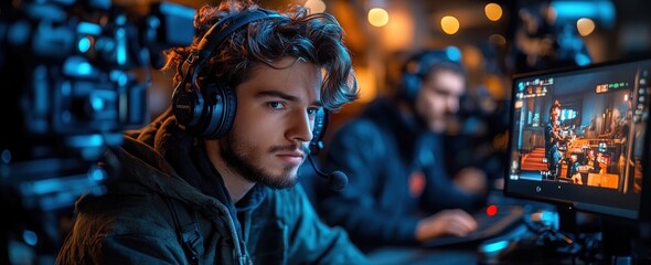 Focused Gamer in a Professional Esports Setting